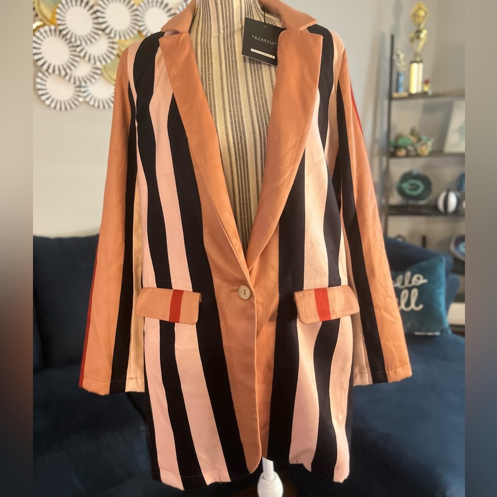 Koan Daily Felt Striped Blazer Jacket NWT